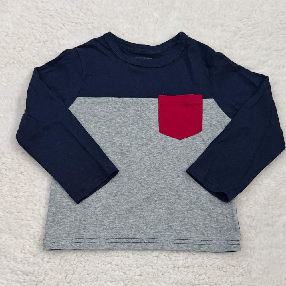 The Children's Place Blue and Gray Long Sleeve Tee with Red Pocket
